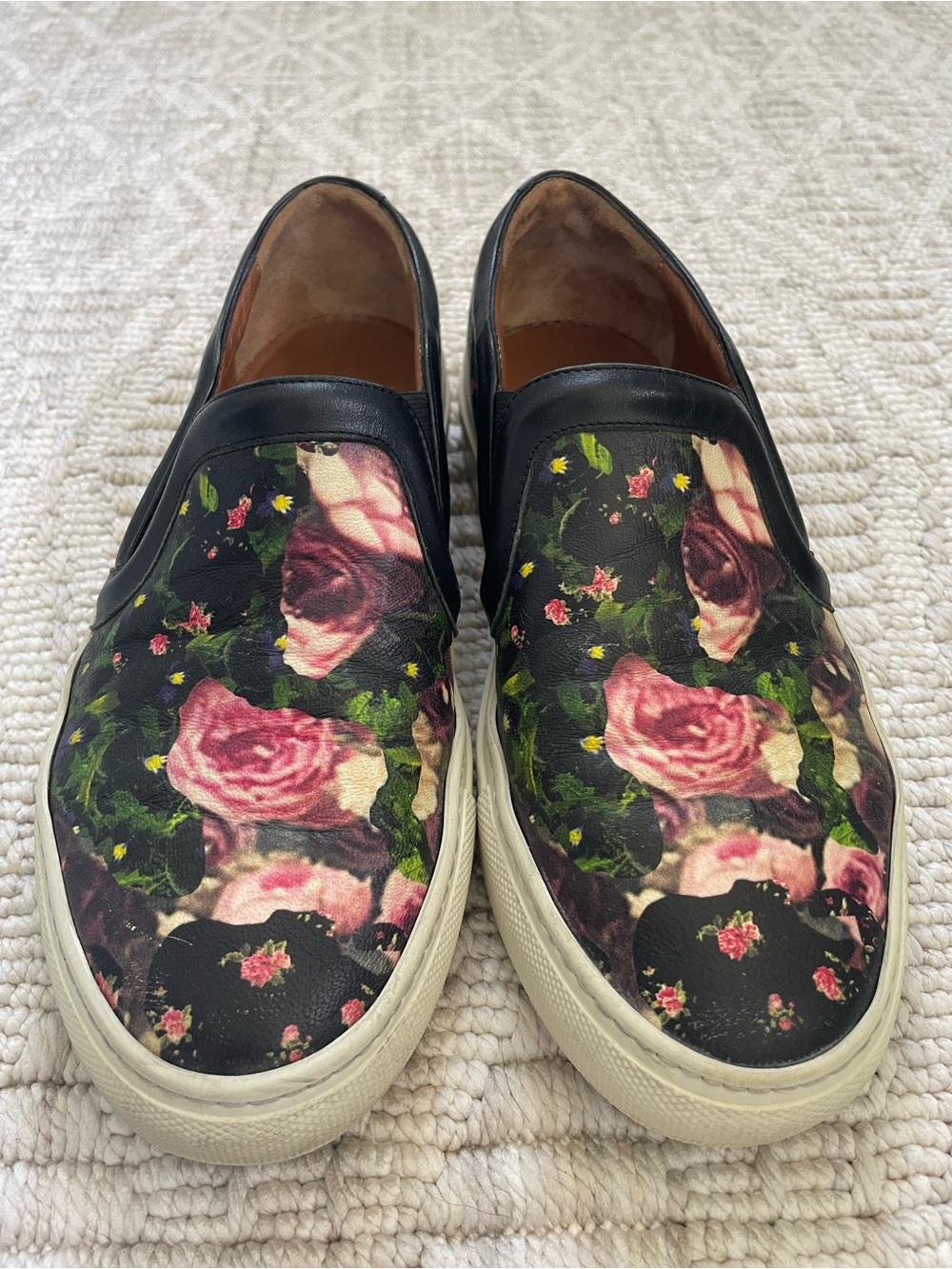 Givenchy Black Leather Floral Slip-On Loafers, Size 36 or 6